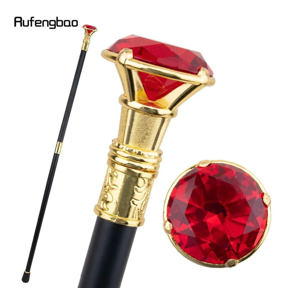(as the picture) Red Diamond Type Golden Walking Cane Fashion Decorative Walking Stick Gentleman Elegant Cosplay Cane Knob Crosier 93cm