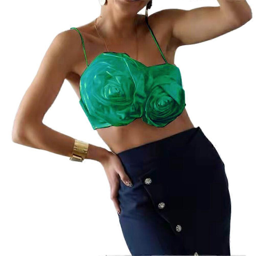 (S, Green) 2025 New Floral Spaghetti Strap Women Crop Top Backless Summer Elegant Tank Tops Sexy Fashion Casual Cami Sleeveless-image-OPC-PG6YCGC-NEW