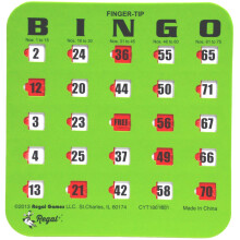 Regal Bingo - Tylko Karty Bingo Shutter Slide - 6,5x 6,75- 4 -warstwowe zielony karton - Latwy do odczytania - Czerwone przesuwane okna - idealne