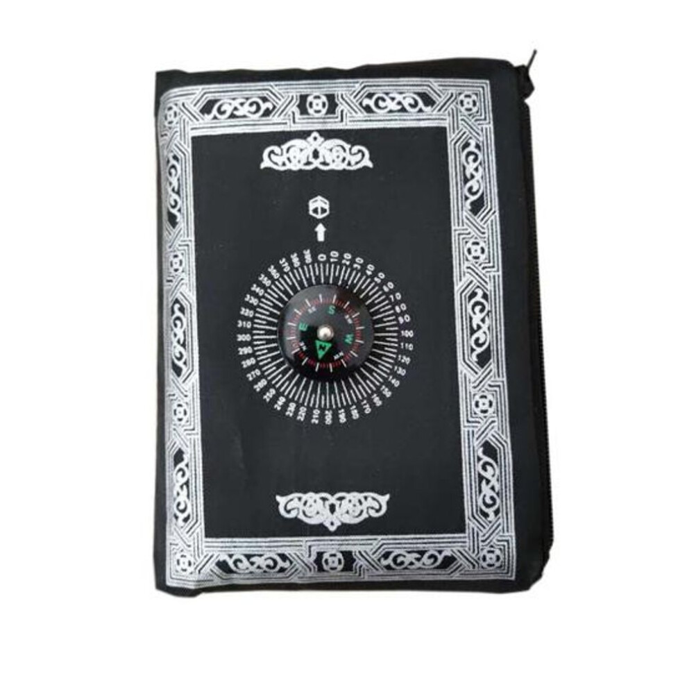 (black) Portable Travel Prayer Mat With Compass Exquisite Pattern Waterproof Wear Resistant Foldable Prayer Rug Ramadan Gifts