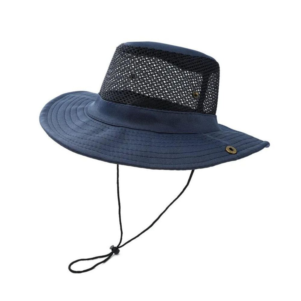 (navy, Sunscreen) Large Brim Fisherman Cap Summer Mesh Breathable Sun Hat Outdoor Fishing Mountaineering UV Protection Visors For Men Women Bonnet Sunshade Bucket Hat