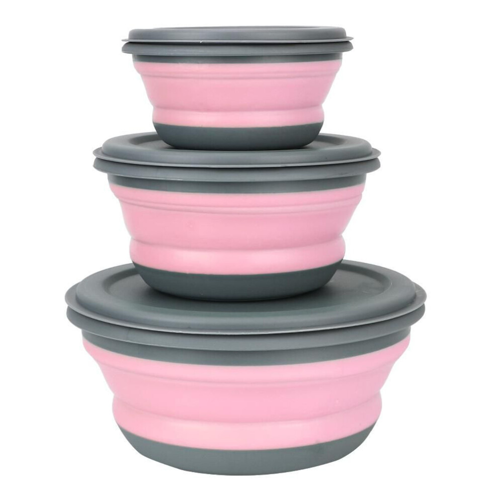 (red) Silicone Folding Lunch Box Portable with Lid Tableware Set Bowl Sets Folding Bowl Foldable Salad Bowl 3Pcs/Set