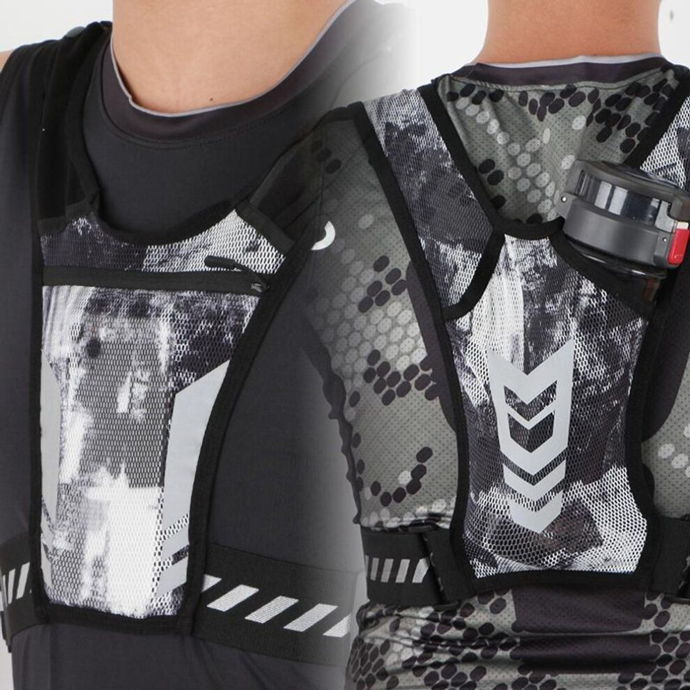 (black white) Men Women Night Running Backpack Cycling Reflective Vest Bag Jogging Shoulder Back Bag With Water Bottle Holder Gym Sport Bag