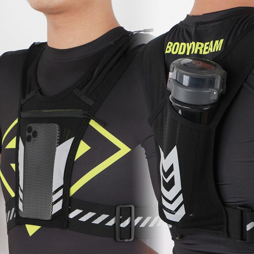 (black) Men Women Night Running Backpack Cycling Reflective Vest Bag Jogging Shoulder Back Bag With Water Bottle Holder Gym Sport Bag