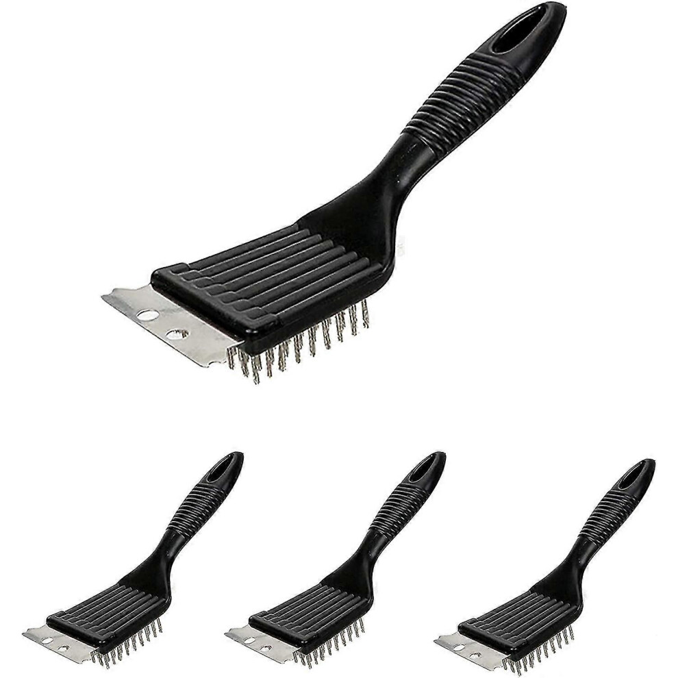 (As show, One size) grill brush,4 pieces barbecue grill cleaning brush barbecue brush with stainless steel spatula-black