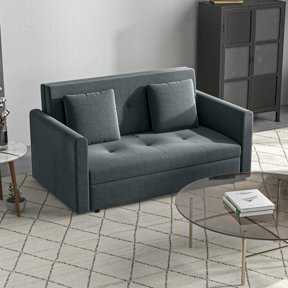 B&Q - Modern Snow Flannel Loveseat Sofa Sleeper With 2 CushionsDark Grey - Image 4