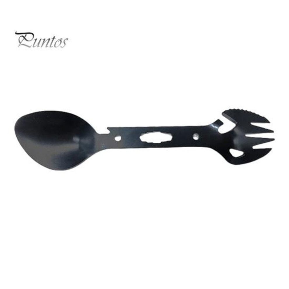 (black) 10-in-1 Multifunctional Outdoor Fork Spoon with Bottle Opener Portable Lightweight Utility Tactical Spoon Wrench Camping Utensil Survival Tool