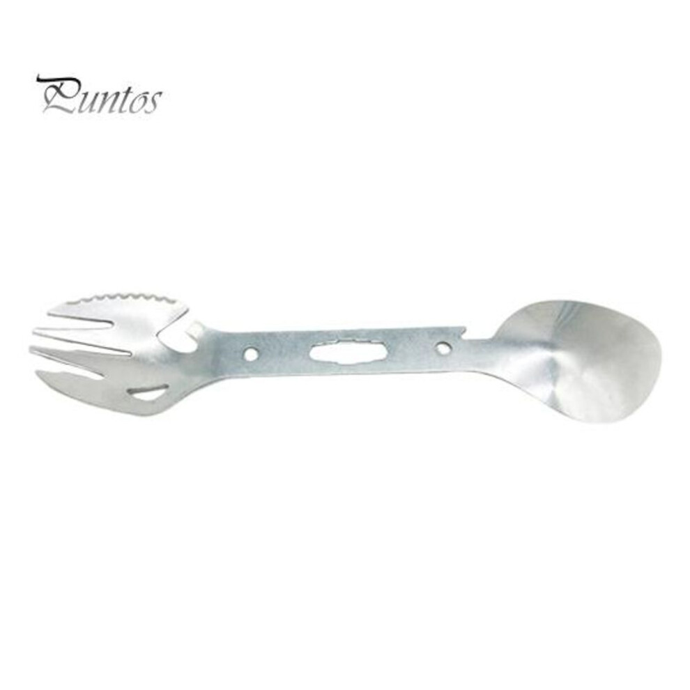 (silver) 10-in-1 Multifunctional Outdoor Fork Spoon With Bottle Opener Portable Lightweight Utility Tactical Spoon Wrench Camping Utensil Survival Tool