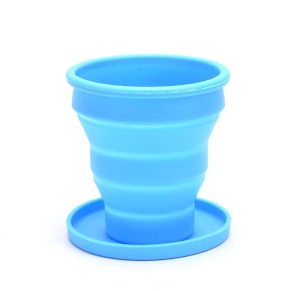 (blue) Portable Silicone Folding Cup Telescopic Drinking Collapsible Travel Camping Cup