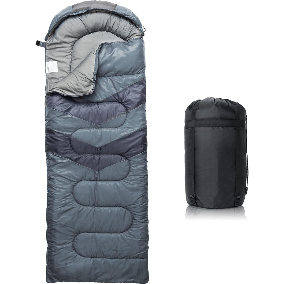 (Single, Grey Everyday 3 Season 10-25°C) Sleeping Bags for Adults and Kids - Cold Weather and Warmth, Lightweight and Compact, Single Adult Girls Boys Winter Sleeping Camping Accessories