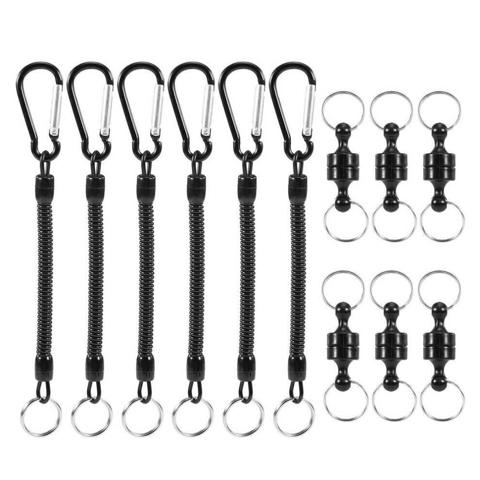 (black) Lixada 6pcs Magnetic Release Holder With Coil Lanyard Carabiner Clip Magnetic Net Release For Fly