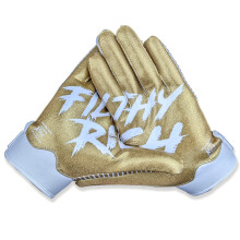 Battle Sports Filthy Rich Wide Receiver Football Gloves - Adult and Youth Football Gloves - Ultra Stick Gloves - Adult Large, Gold