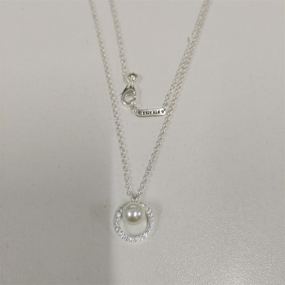 Pandora Freshwater Cultured Pearl Pavé Circles Chain Necklace 45cm
