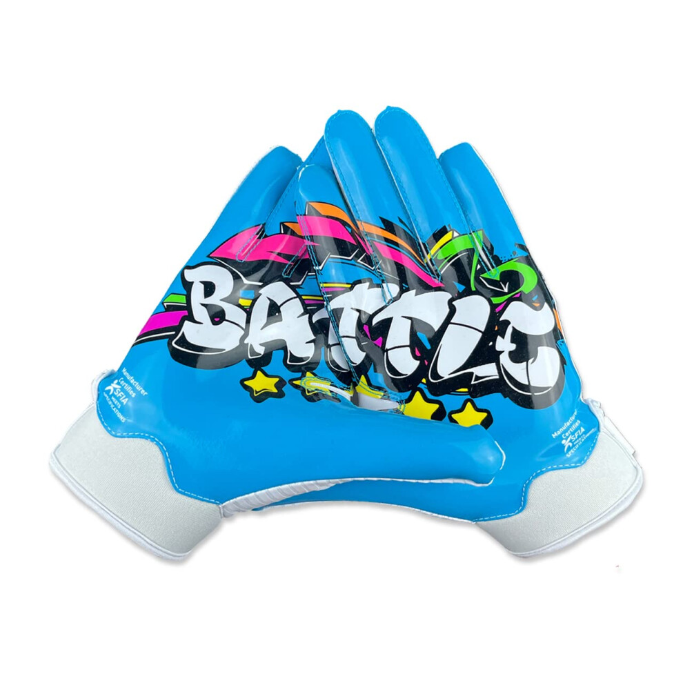 Battle Sports Graffiti23 Wide Receiver Guanti Da Football - Guanti Da Football Per Adulti E Ragazzi - Guanti Ultra Grip - Blu Adulto Xx-Large-image