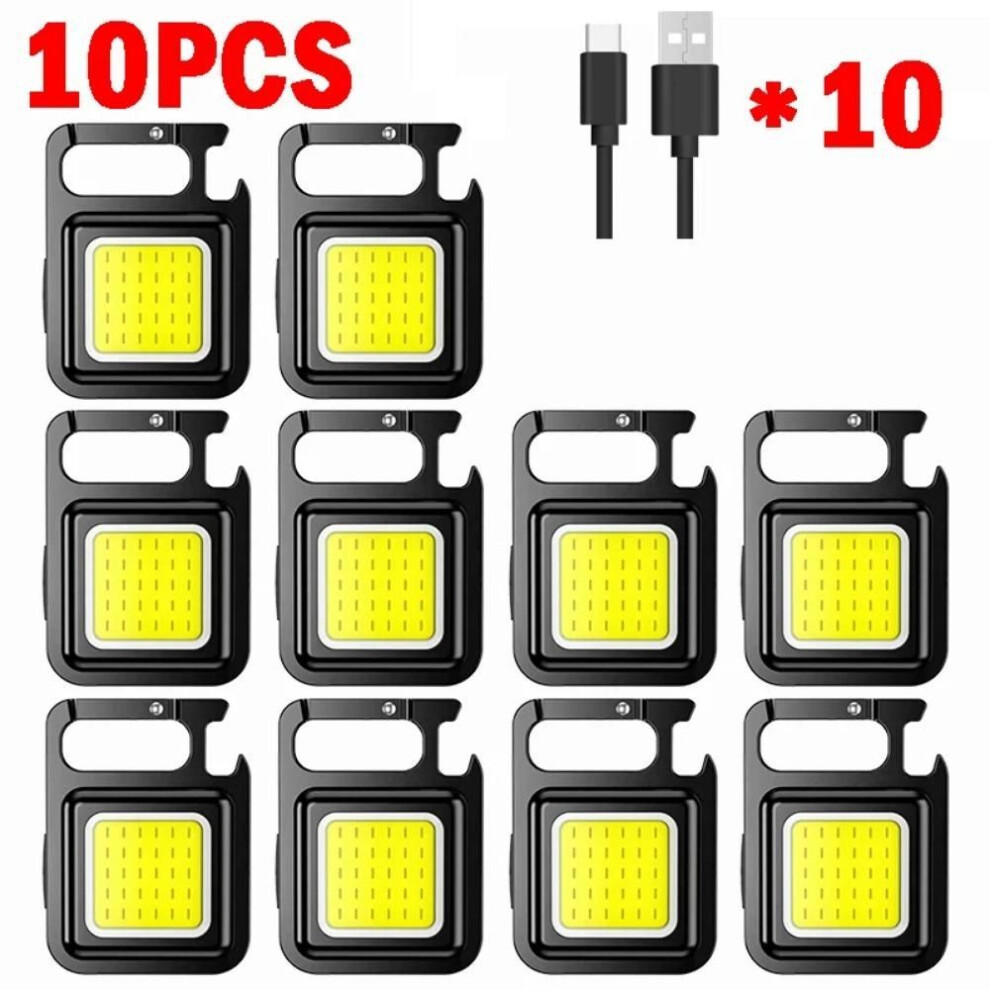 (10PCS) Mini Led Flashlight Keychain Light Bright Cob Lights Usb Rechargeable Work Lights Fishing Lanterna With Magnet Built-in Battery