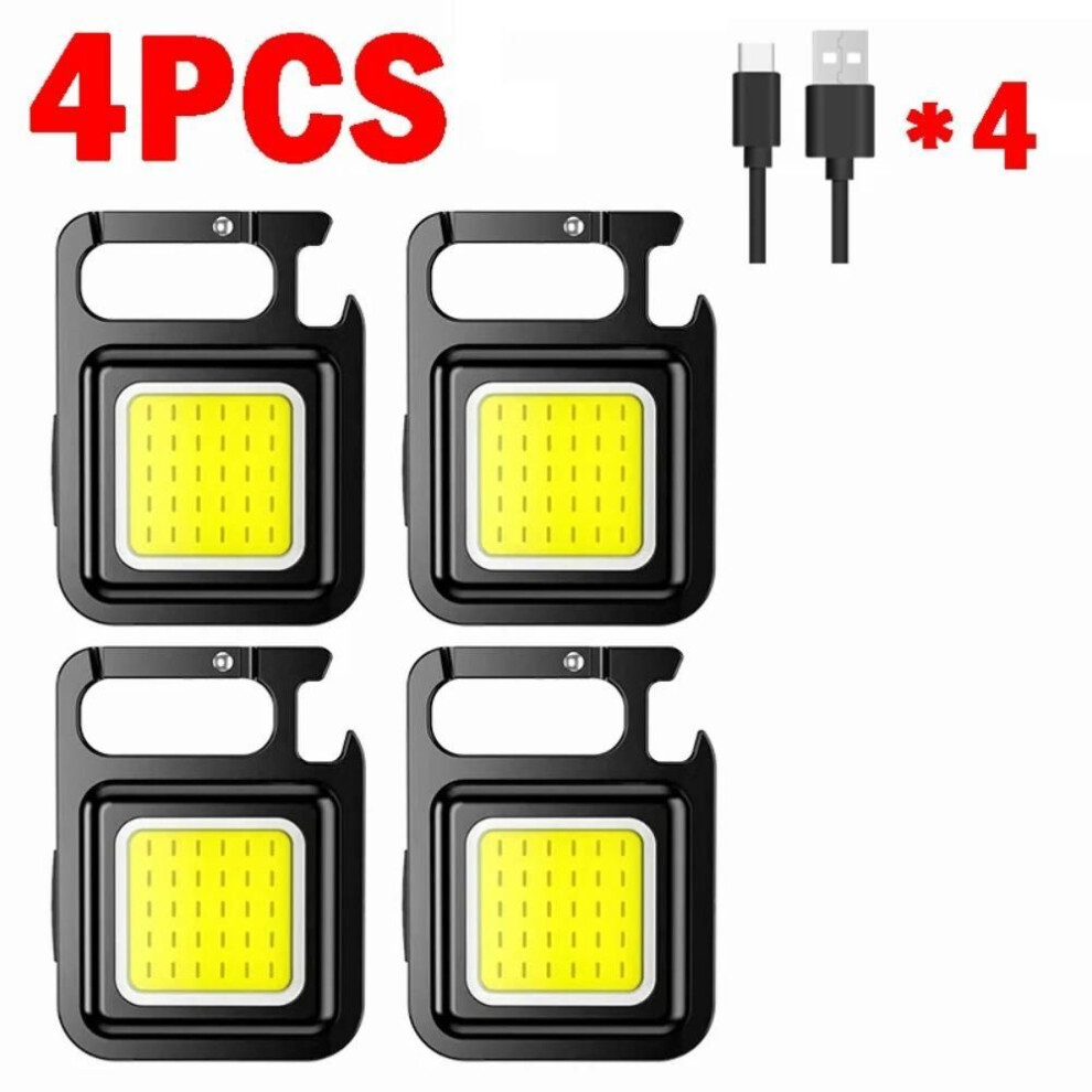 (4PCS) Mini Led Flashlight Keychain Light Bright Cob Lights Usb Rechargeable Work Lights Fishing Lanterna With Magnet Built-in Battery