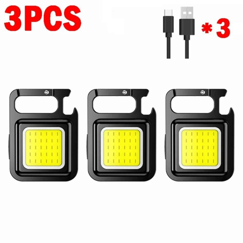 (3PCS) Mini Led Flashlight Keychain Light Bright Cob Lights Usb Rechargeable Work Lights Fishing Lanterna With Magnet Built-in Battery