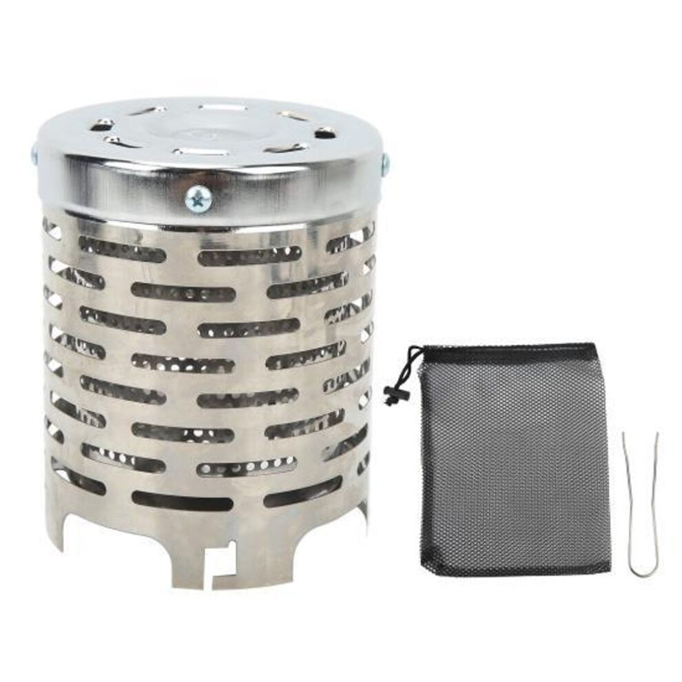 Camping Mini Heater Cover Portable Stainless Steel Camping Tent Heating Cover With Handle Mesh Bag For Hiking Traveling Silver