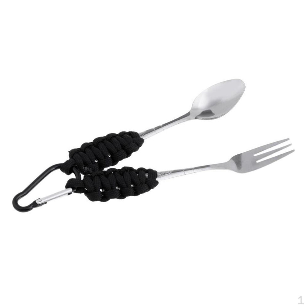 Stainless Steel Set Camping Outdoor Hiking Picnic with Carabiner Easy Black, 16 x 4.5cm