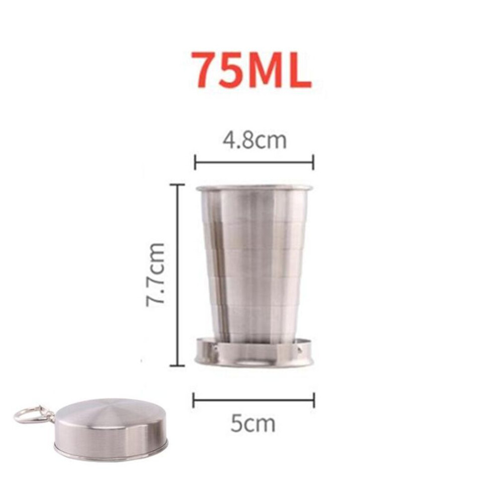 (75ml) Stainless Steel Folding Cup Portable For Outdoor Travel Retractable Telescopic Collapsible Cups With Keychain