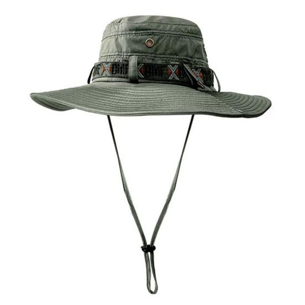 (green) Men Sun Hat Solid Color Vintage Durable Great Fasten String Big Brim Fishing