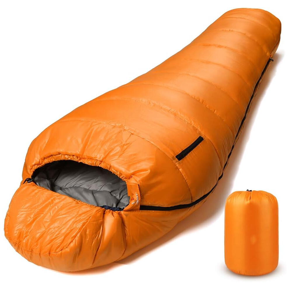 (0°C - Orange) Mummy Sleeping Bag | 15-45  Extreme 3-4 Season Sleeping Bag for Adults Cold Weather– Warm and Washable, for Hiking Traveling & Outdoor Activities