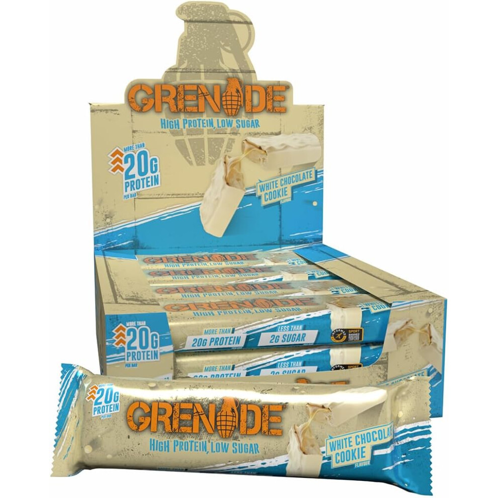 Grenade High Protein, Low Sugar Bar - White Chocolate Cookie, 12 x 60 g