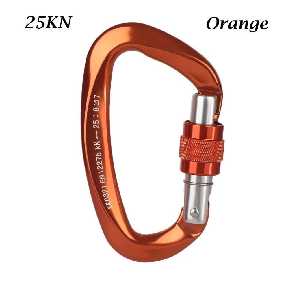 (orange) D-shape 25kn Carabiner Buckle Safety Screw Lock Spring-loaded Gate Aluminum Outdoor Camping Hook Kits.