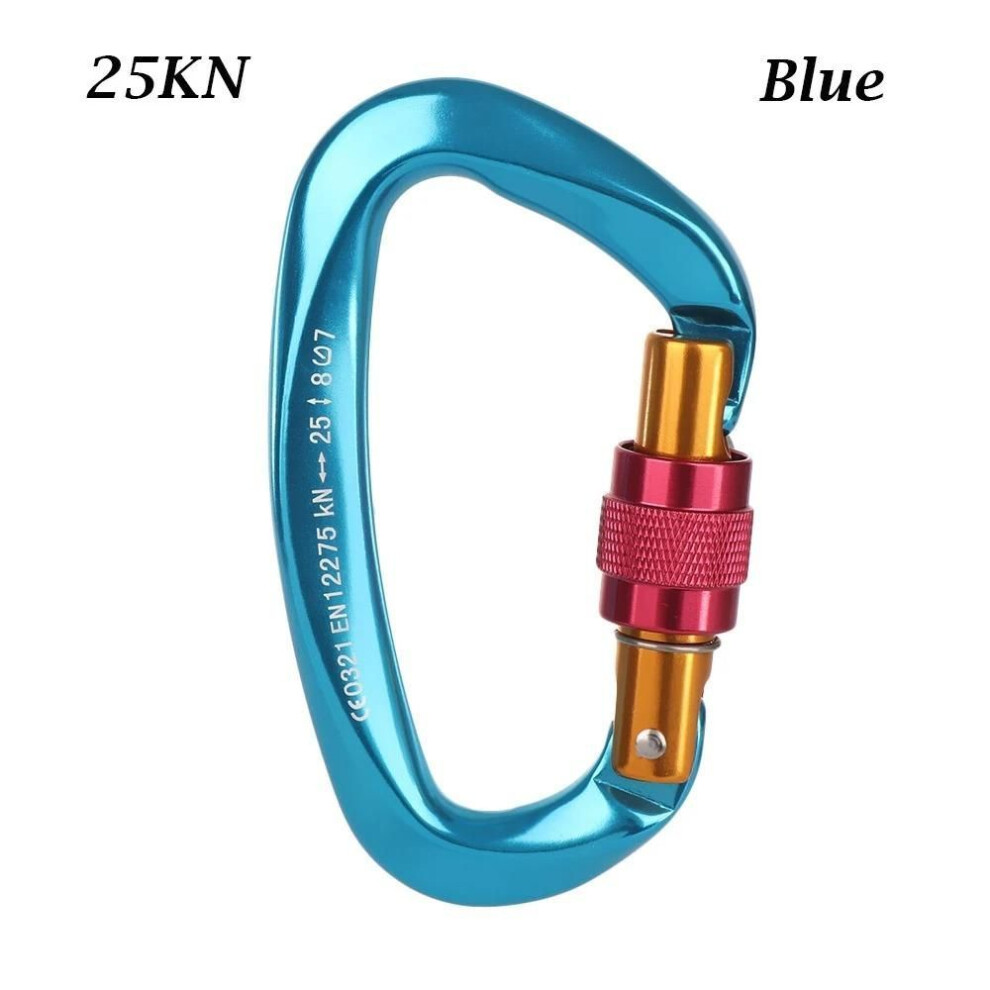(blue) D-shape 25kn Carabiner Buckle Safety Screw Lock Spring-loaded Gate Aluminum Outdoor Camping Hook Kits.