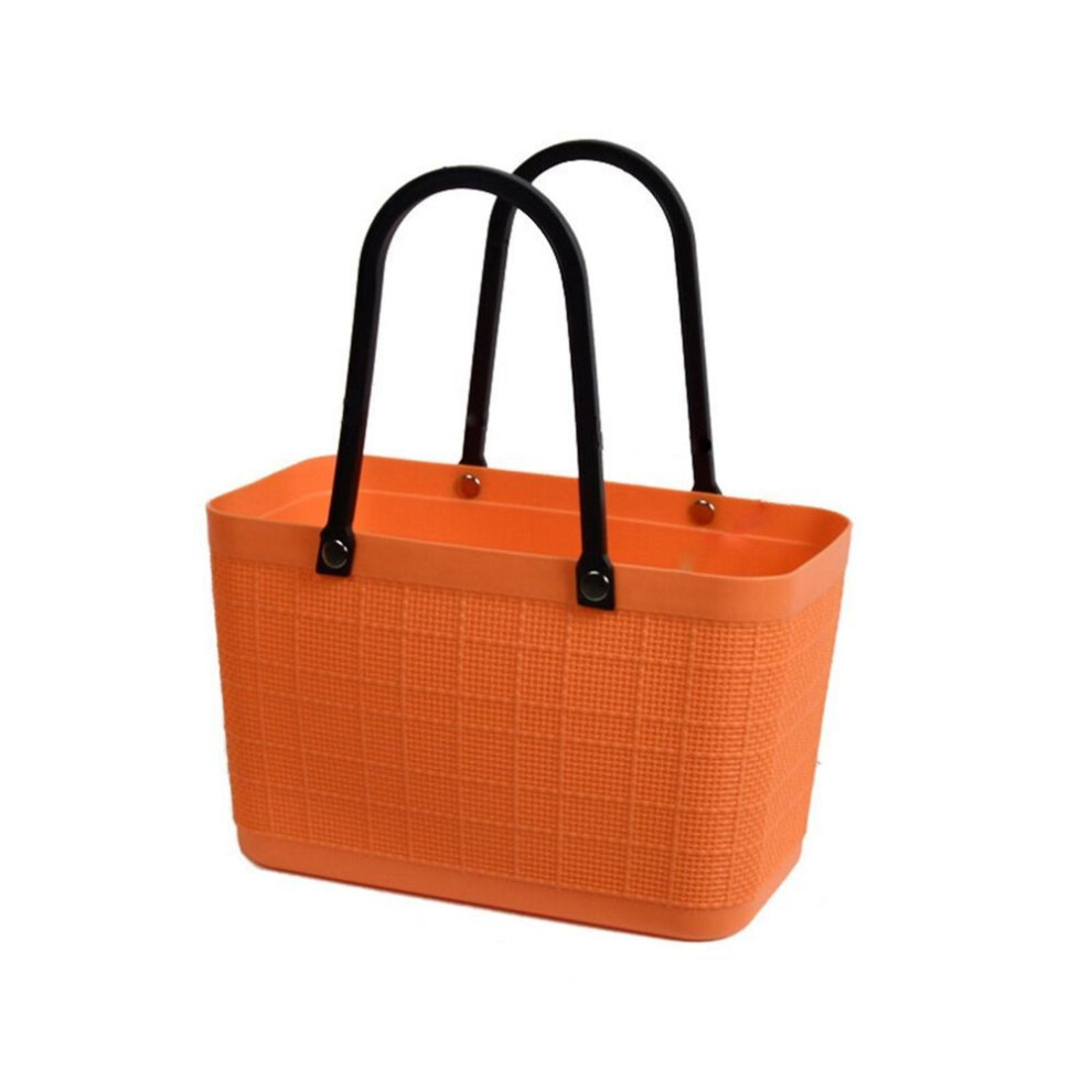(orange, One Size) Portable Picnic Tote Shopper Bag, Large Plastic Utility Basket,washable Beach Travel Handbag,storage Bags