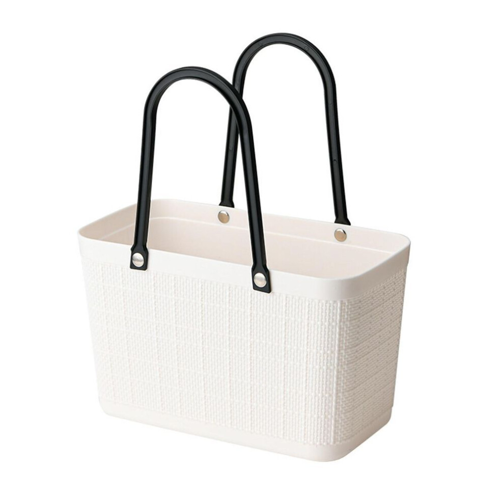 (white, One Size) Portable Picnic Tote Shopper Bag, Large Plastic Utility Basket,Washable Beach Travel Handbag,Storage Bags
