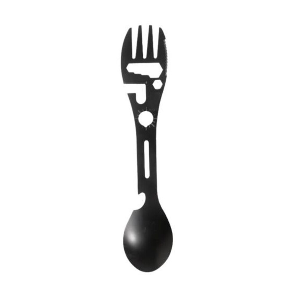 (black) Multifunctional Outdoor Fork Spoon Tableware Lightweight Easy To Carry Widely Used Utility Tactical Spoon Bottle Opener Camping Survival Tool