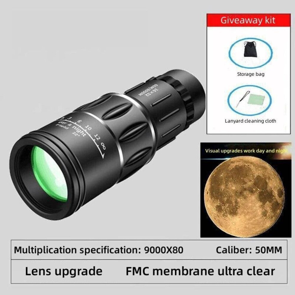 (as the picture, A) Portable Telescope 9000x80 Hd Professional Monocular Zoom Binoculars Low Light Vision Night Hunting Camping Equipment