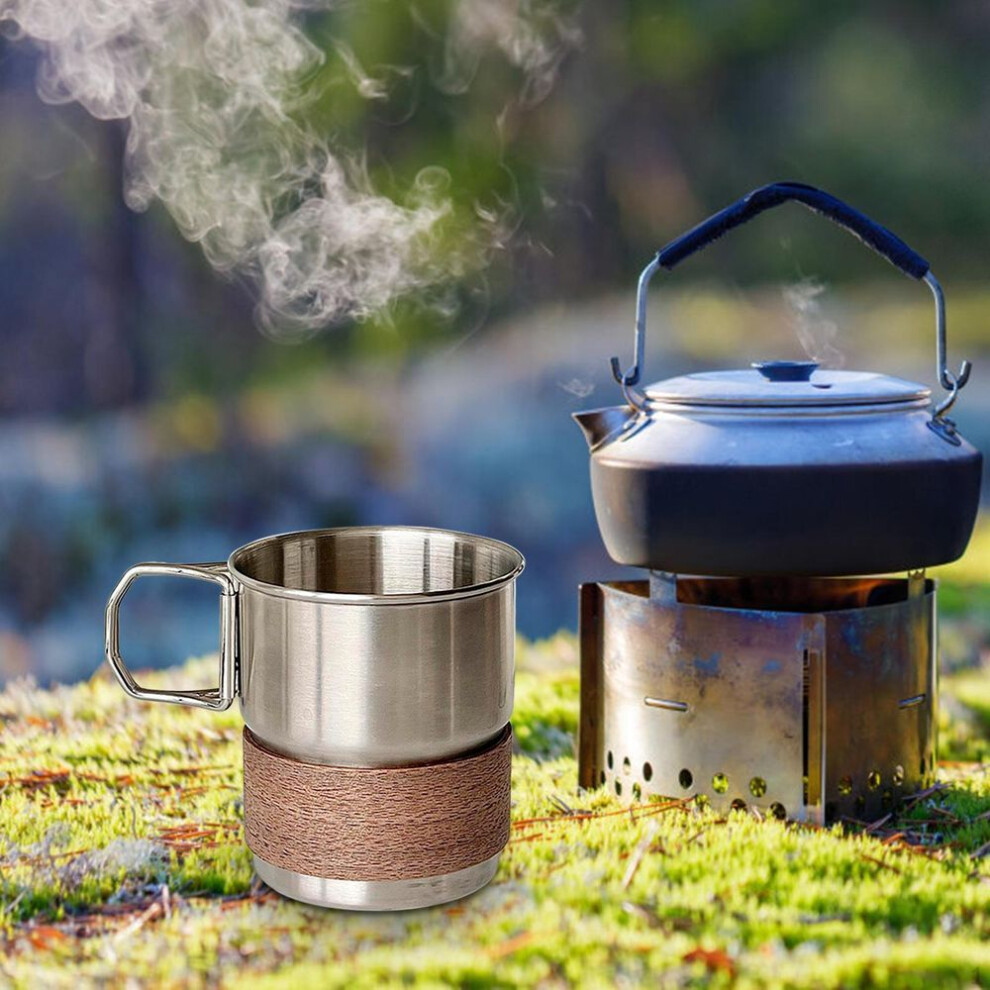 Stainless Steel Cup Camping with Foldable Handle Metal Tea Tableware Outdoor Mug