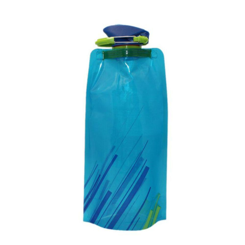 (blue) 700ml Camping Hiking Portable Collapsible Folded Drink Water Bag Travel Sports