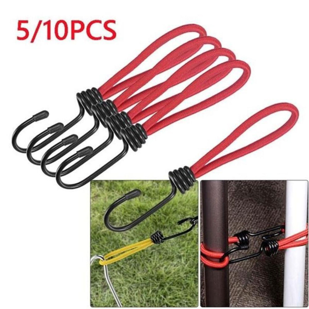 (red, 5Pcs) 5/10pcs Elastic Cords With Hook 6 Inch Tarp Straps Ropes Fixed For Outdoor Camping Tent Canopy Awnings Cover Red/yellow/green