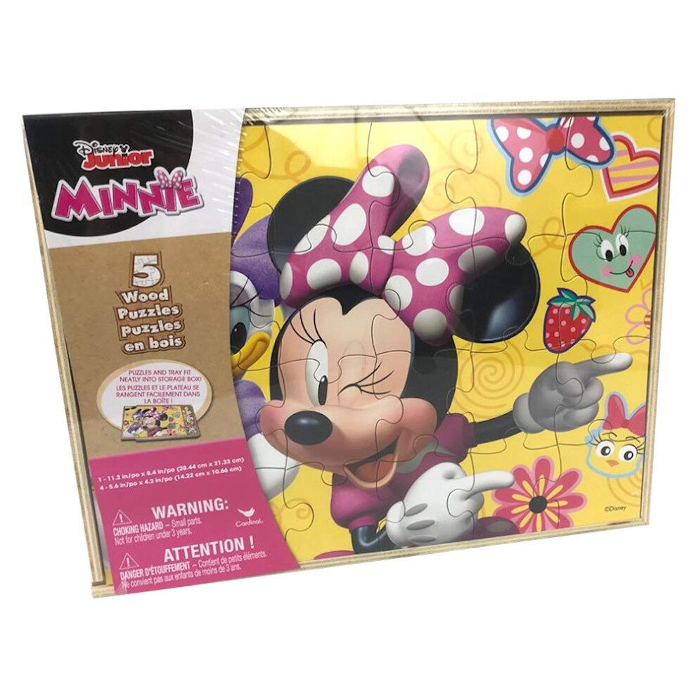 Disney Minnie Mouse 5 Wood Jigsaw Puzzles In Wood Storage Box