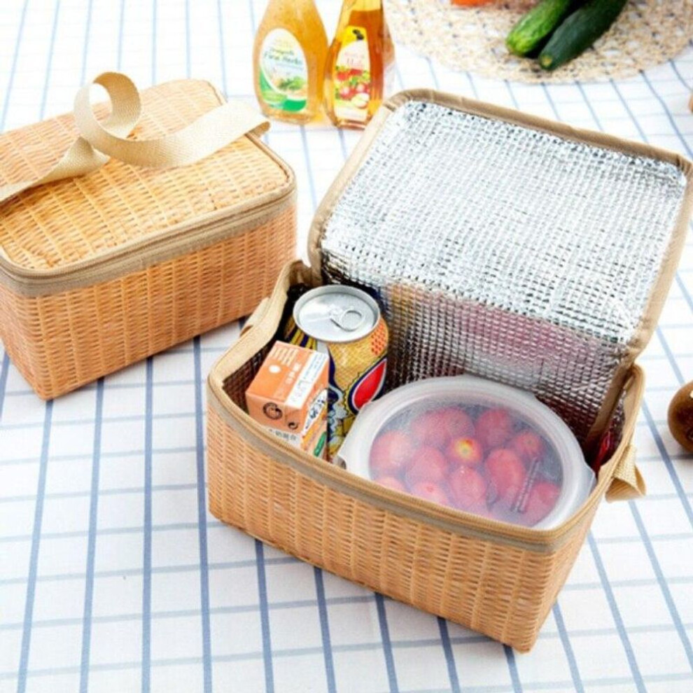 Imitation Rattan Lunch Bag Portable Waterproof Shockproof Thermal Cooler Insulated Bento Box Carry Tote Picnic Bags Storage Container
