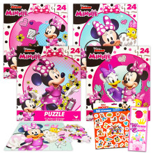 Disney udio Minnie Mouse Puzzle-Paket 4er-Pack Minnie Mouse-Puzzles 24-teilig mit Disney Junior-Aufklebern | Minnie-Partygeschenke (Minnie-Maus-Spi