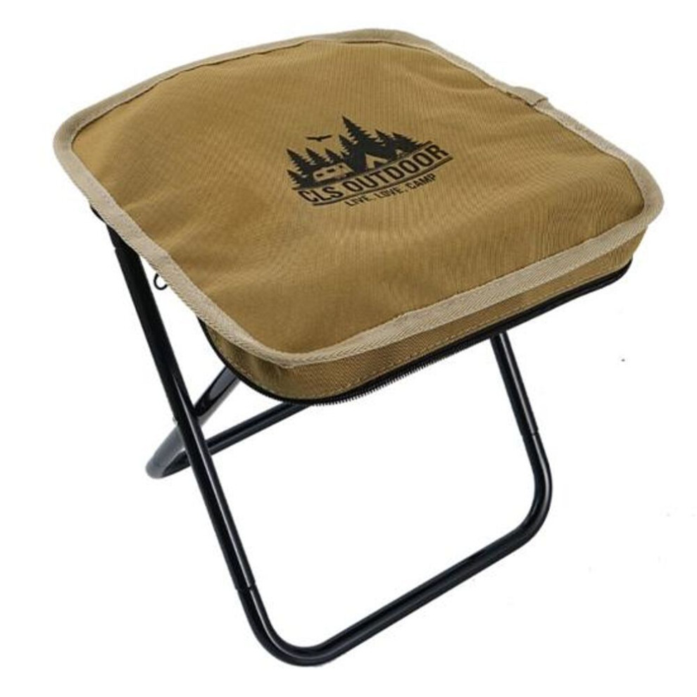 (khaki) Camping Stool Portable Folding Chair Strong Load-bearing Ultralight Collapsible Foot Stool Beach Hiking Fishing Chair