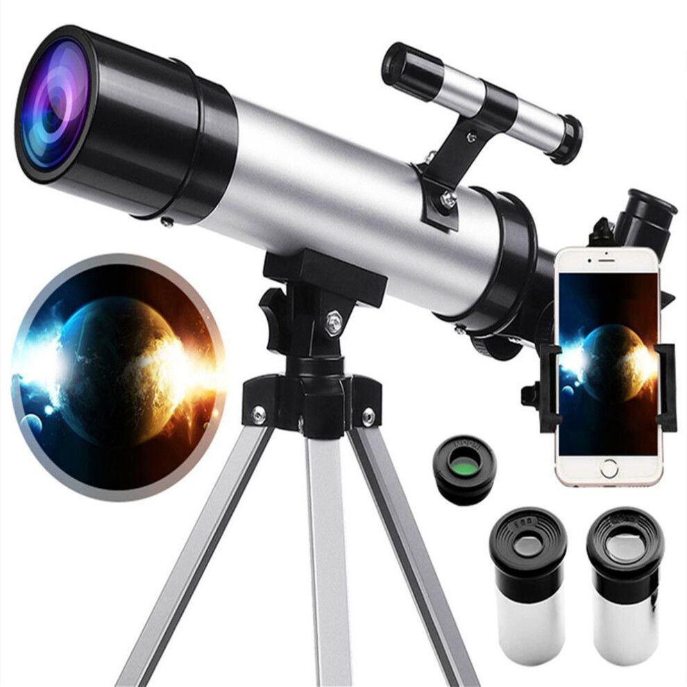 (silver) 90x Astronomical Refractor Astronomical Telescope Tripod Finder Scope Portable Travel Telescope