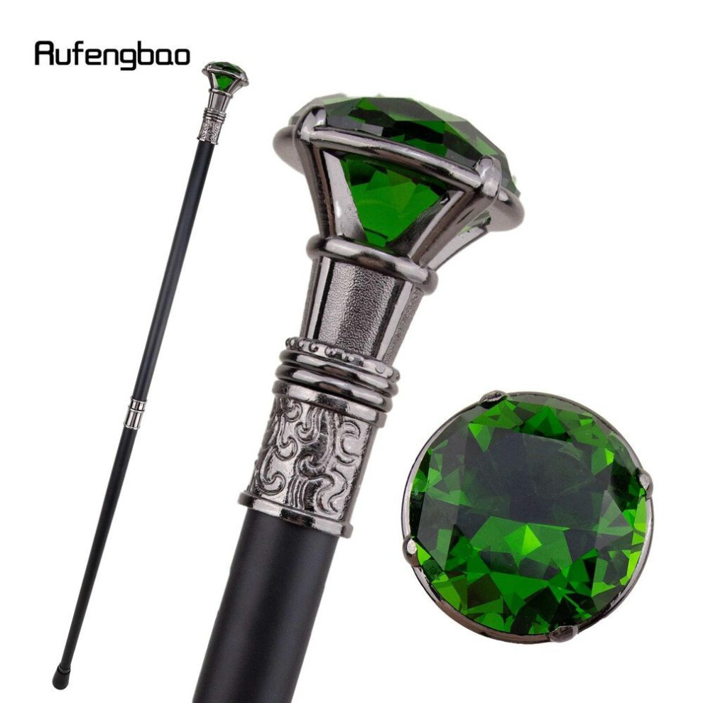 (green) Green Diamond Type Silver Walking Cane Fashion Decorative Walking Stick Gentleman Elegant Cosplay Cane Knob Crosier 93cm