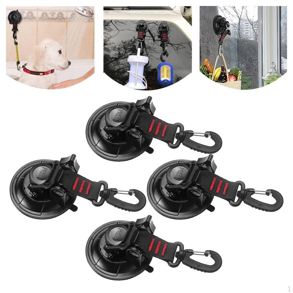 (as the picture, No Clips) 4 Pieces Suction Cup Anchor Cups With Hooks Multipurpose Strong Power Tie Down Tent Hook For