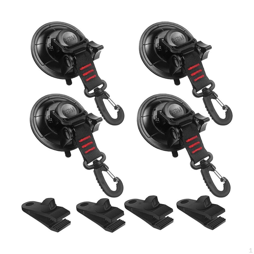 (as the picture, With Clips) 4 Pieces Suction Cup Anchor Cups With Hooks Multipurpose Strong Power Tie Down Tent Hook For