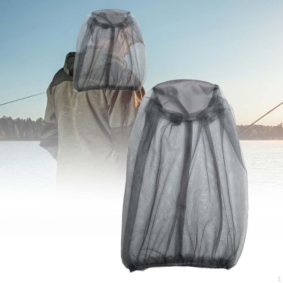 (gray) Head Net Mesh Breathable Face Shield Screen Drawstring Comfortable Fishing Cap Neck Netting