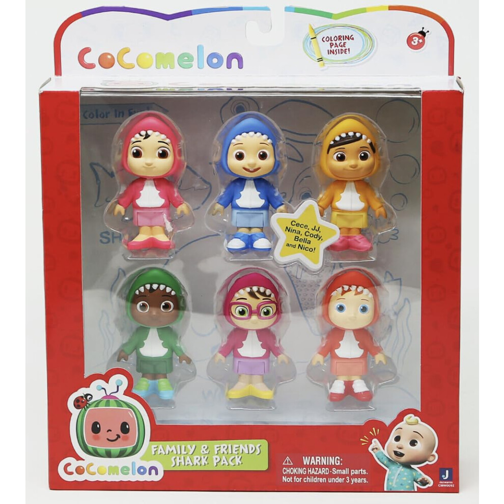 Cocomelon Official Family & Friends 3"" Figure Shark Theme 6 Pk