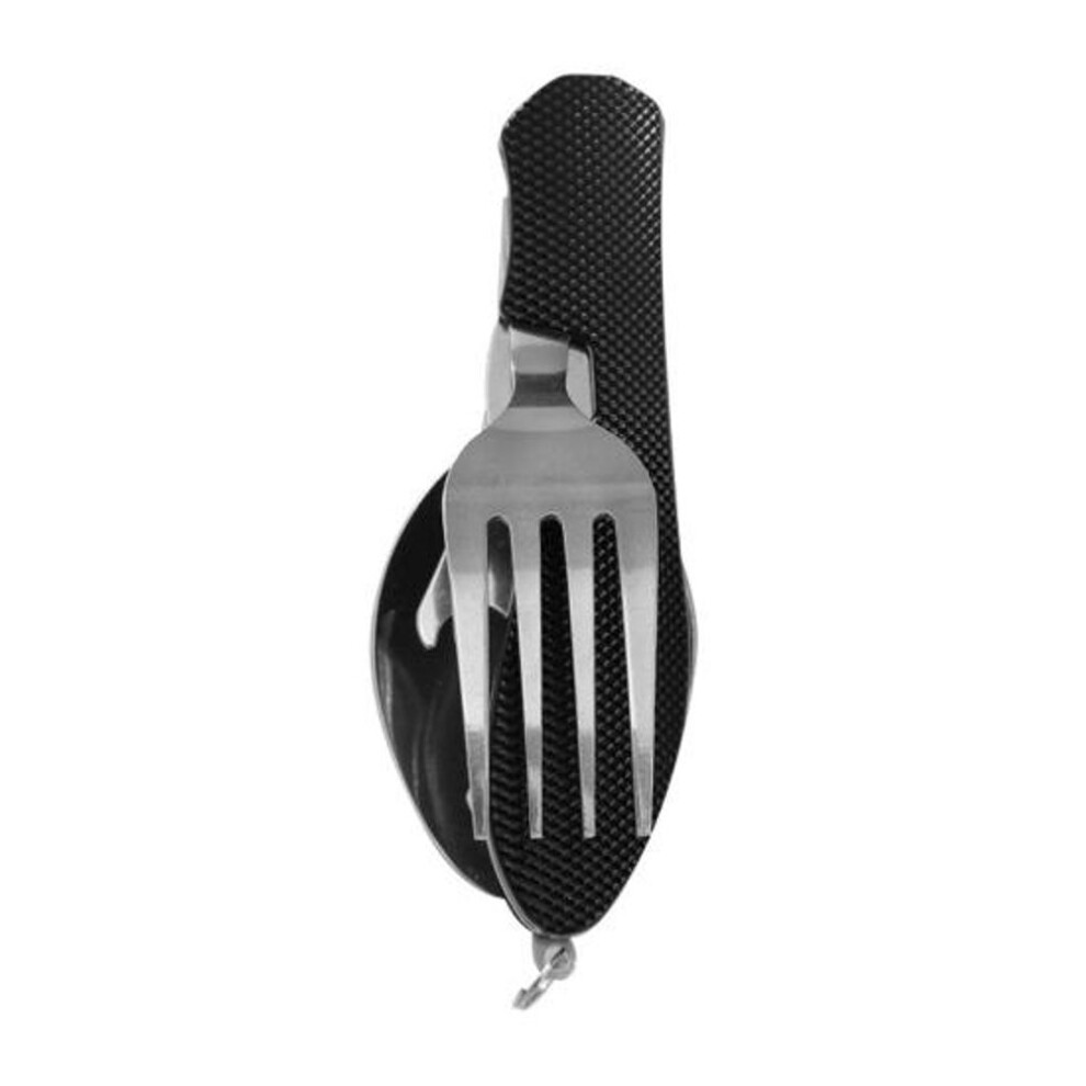 (black, A) Outdoor Portable Folding Cutlery Heavy Duty Metal Travel Picnic Hiking Backpacking Multifunctional Detachable Fork Spoon Fruit Cutter Collapsible