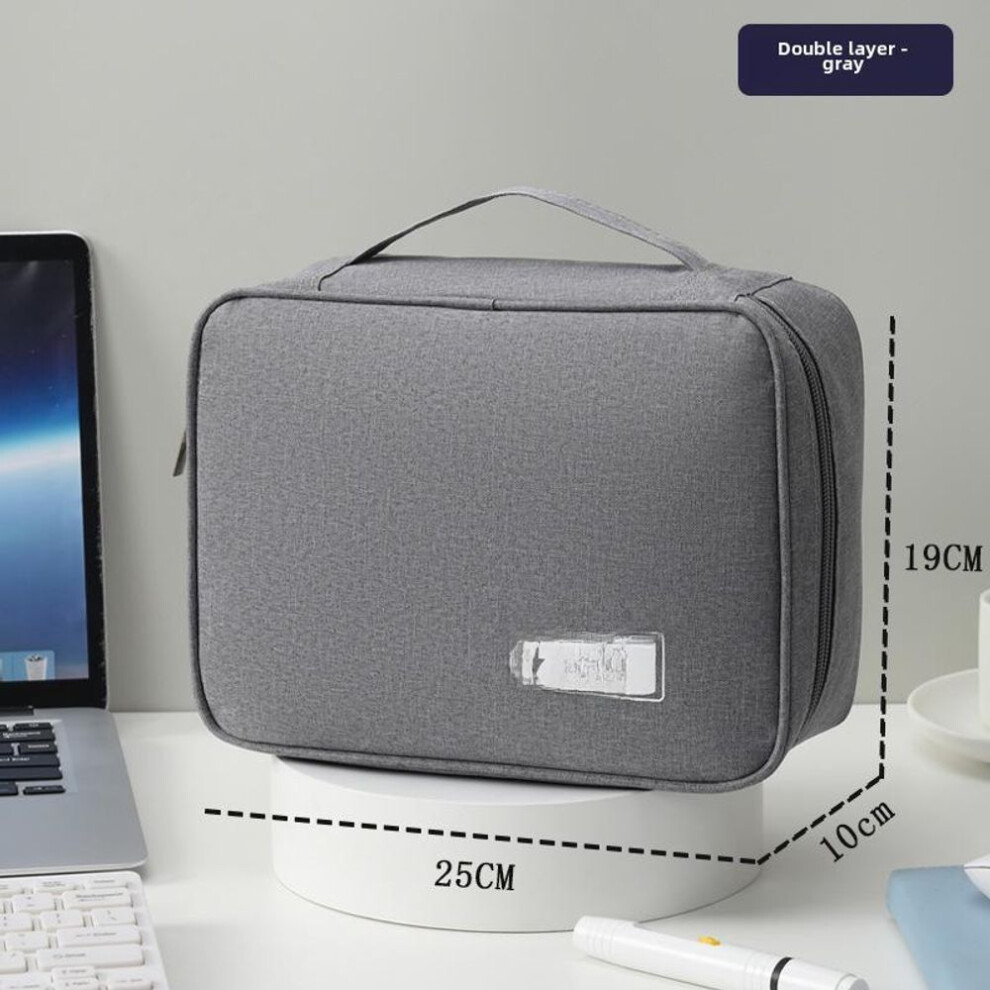 (gray, Double layer) "Multi-Purpose Large Capacity Portable Storage Bag for Cosmetics and Power Bank"