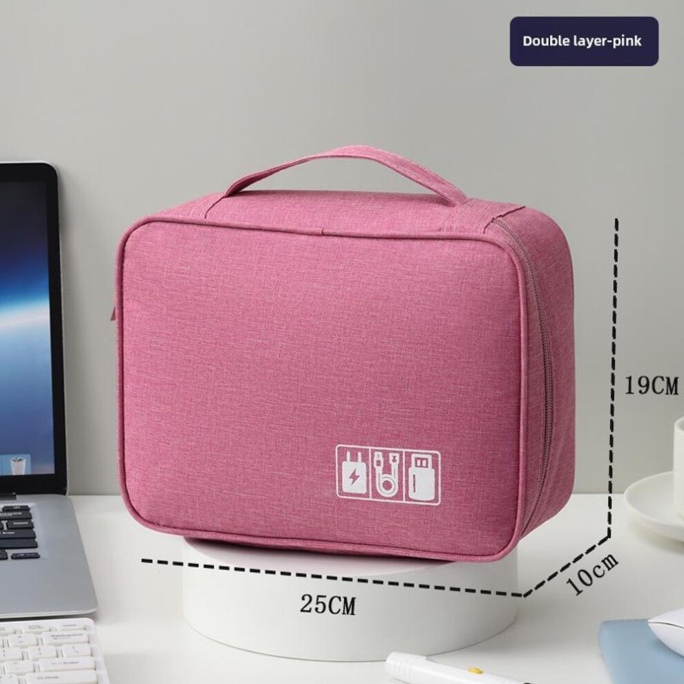 (pink, Double layer) "Multi-Purpose Large Capacity Portable Storage Bag for Cosmetics and Power Bank"