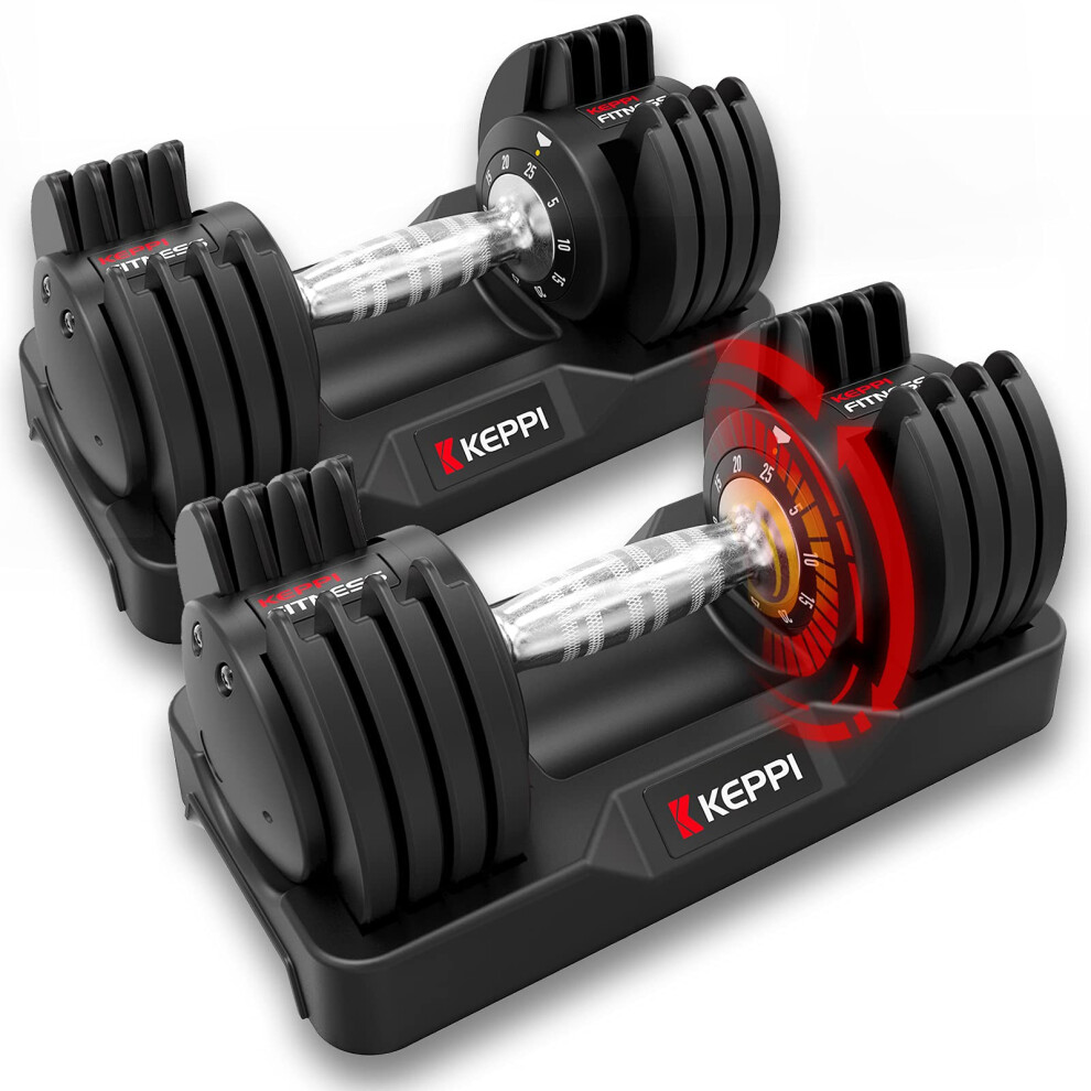 Keppi Adjustable Dumbbells Set-25lb Single Dumbbell with Anti-Slip Metal Handle for Exercise & Fitness Fast Adjust Weight for Full Body Workout Fitnes